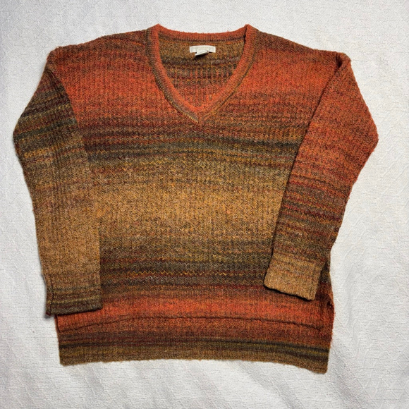 GUC Christian Siriano Wool Blend V-Neck Earthy Toned Shaggy Knit Sz S Sweater - Picture 2 of 6